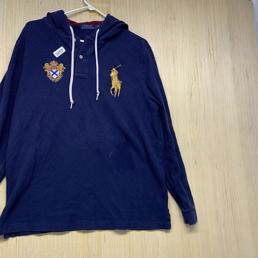 Polo Ralph Lauren Shirt Adult Large Blue Long Sleeve Men's Big Pony Hooded Crest - Picture 3 of 14